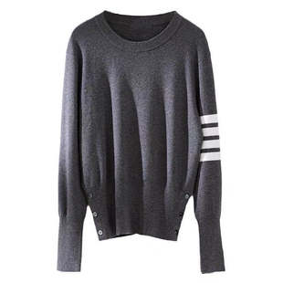 全羊毛 TB圆领套头毛衣针织衫四杠修身显瘦长袖打底衫男女情侣