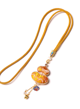 淡水珍珠宋锦葫芦吊坠项链