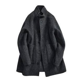 【目记】冬季日系极简 羊毛天丝混纺廓形立领中长双面呢子大衣 男