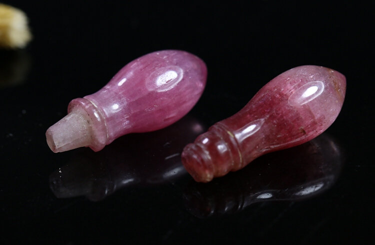 谷子家2个 清代老碧玺 簪子头 天然纯净玫红碧玺a4-6880