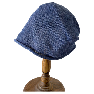 春夏薄款透气亚麻草编堆堆帽日系文艺包头帽蓝色女士韩版优雅显瘦