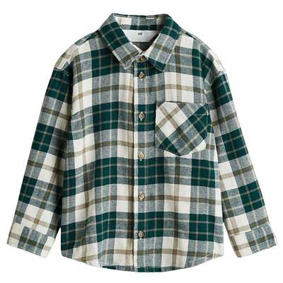 HM童装儿童男童衬衫2025冬季英伦风法兰绒帅气打底衫外套1163548