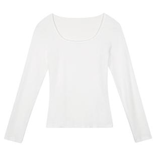 回力打底衫女大衣内搭2025秋冬U领正肩长袖T恤修身纯棉春秋款上衣