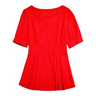 衬衫女款2026新款短袖上衣小衫 夏洋气荷叶边拉链V领套头收腰衬衣