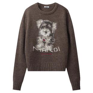 MARDI卡通小狗毛衣女士图案圆领针织衫新款休闲长袖套头咖色少女