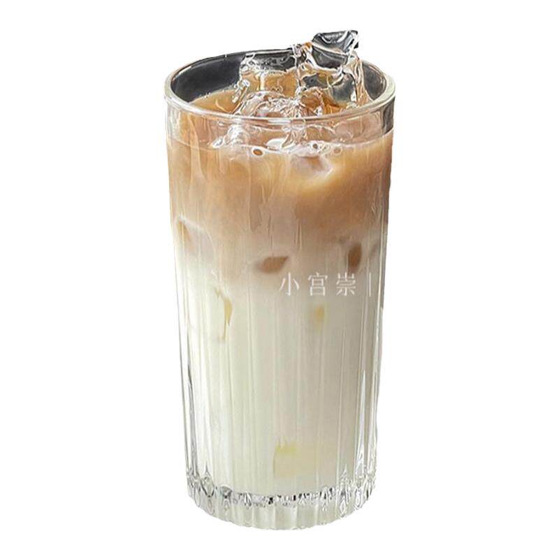 竖条纹玻璃杯冰美式咖啡杯