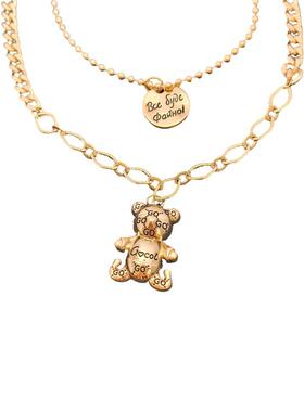 小熊圆牌字母吊坠双层精致毛衣链