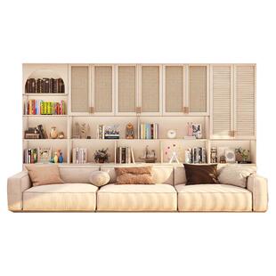 法式奶油风实木书柜家用去客厅化防尘书柜带藤编门沙发背景储物柜
