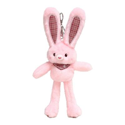 Jinnew原创棕色毛绒公仔抽拉耳兔子情侣玩偶书包包挂件钥匙扣挂饰