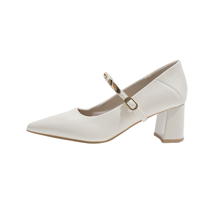 真皮~骄屿法式复古通勤玛丽珍鞋女春秋配裙子一字带尖头浅口单鞋