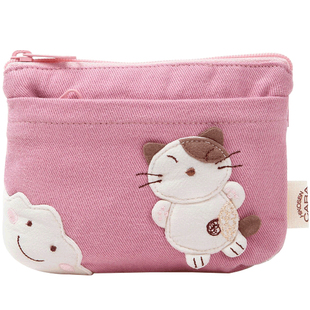 CARA卡拉猫正品 韩版可爱撞色拼接帆布动物布艺卡包硬币零钱小包