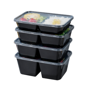 500/650/750ml双格打包盒分格快餐盒两格透明一次性外卖分隔饭盒