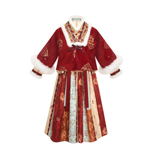 十三余童装[金马阳焰]国风套装新年汉服外套连衣裙拜年服两件套