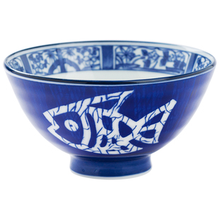 日本年年有鱼饭碗个人专用釉下彩碗家用微波炉新款米饭碗高脚汤碗