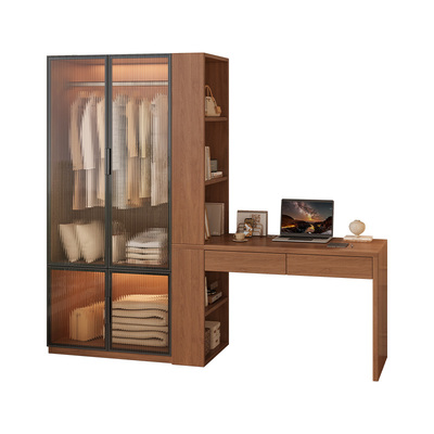 实木转角衣柜连书桌书柜一体靠墙组合学习桌小户型卧室拐角电脑桌