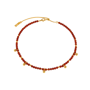 盐岛平安红玛瑙串珠项链choker本命年锁骨链金色高级感红色轻奢