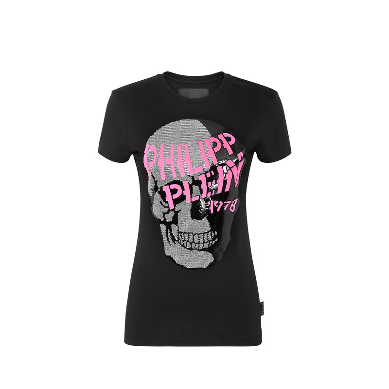 PHILIPP PLEIN 女士夏季骷髅头图案时尚休闲T恤短袖上衣