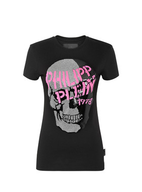 PHILIPP PLEIN 女士夏季骷髅头图案时尚休闲T恤短袖上衣