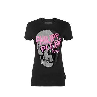 PHILIPP PLEIN 女士夏季骷髅头图案时尚休闲T恤短袖上衣