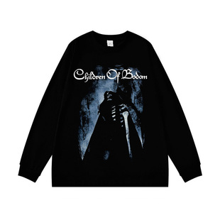 Children of Bodom乐队周边暗黑风骷髅印花长袖T恤男黑色上衣春秋
