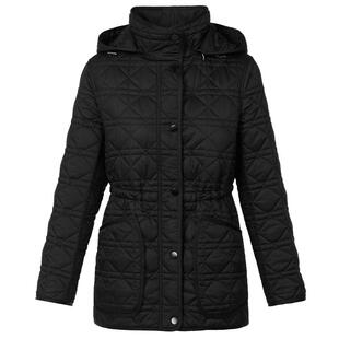 LANCY/朗姿2024冬新款菱格立领连帽收腰棉服气质通勤简约厚外套女