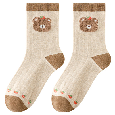 毛绒袜子女秋冬新款加厚羊毛袜女款女士中筒袜可爱卡通女袜长袜棉