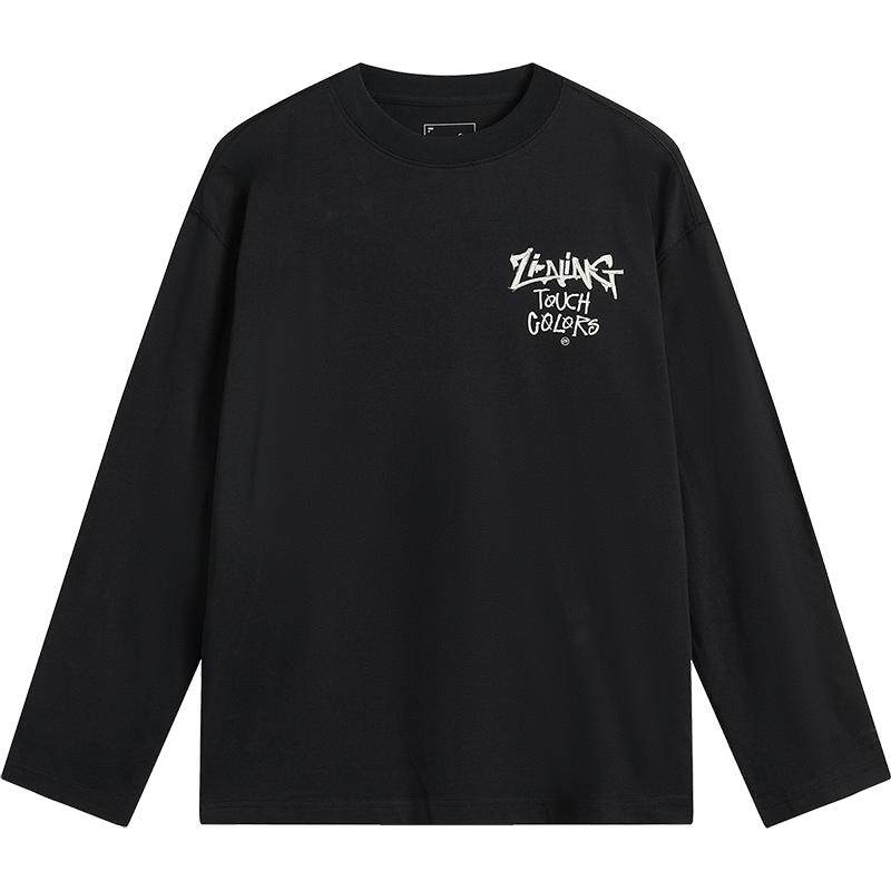 李宁长袖T恤男士官方新款春季情侣款圆领休闲上衣女士针织运动服