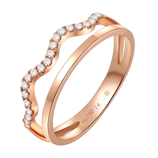 个性大牌波浪双排钻 玥景18K金AU750玫瑰金黄金锆石女戒指环尾戒
