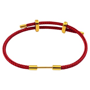 细款幸运红绳手链双股推拉可调节创意手绳米兰绳皮绳不锈钢穿3D珠