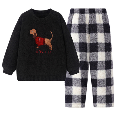 半边绒睡衣女可外穿冬亲子装冬装