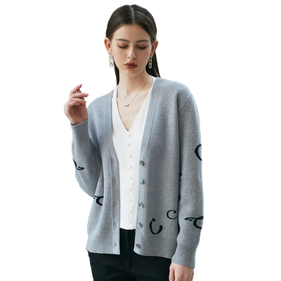 宽松纯羊毛针织毛衣开衫商场同款