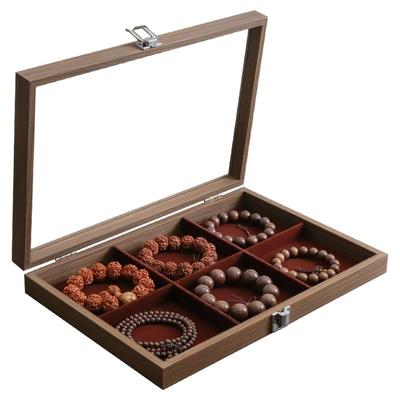 六格胡桃木纹防尘首饰盒