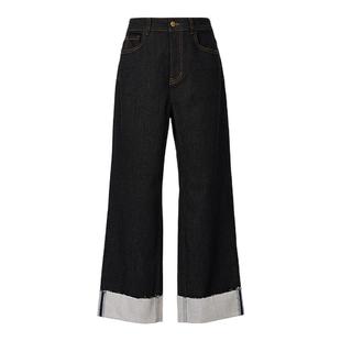 周日牛 | 蓬集 | 九分黑色牛仔裤女冬原牛蓝卷边直筒裤翻边烟管裤