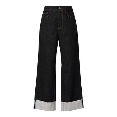 8分翻边牛仔裤百搭通勤原牛黑色