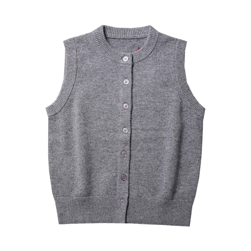 TANG TOWN秋冬B备温暖亲肤全羊毛经典佰搭叠穿风圆领针织开衫背心