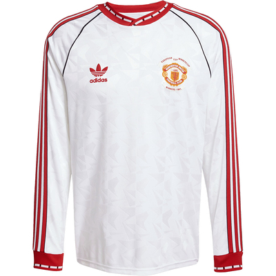 天朗足球Adidas阿迪达斯复刻91年曼联客场长袖球衣足球服JF0375