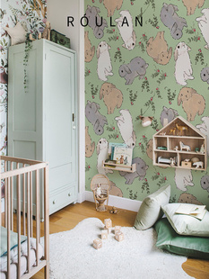 兔子植物婴儿儿童房壁纸男孩女孩卧室墙布无纺布墙纸定制壁画