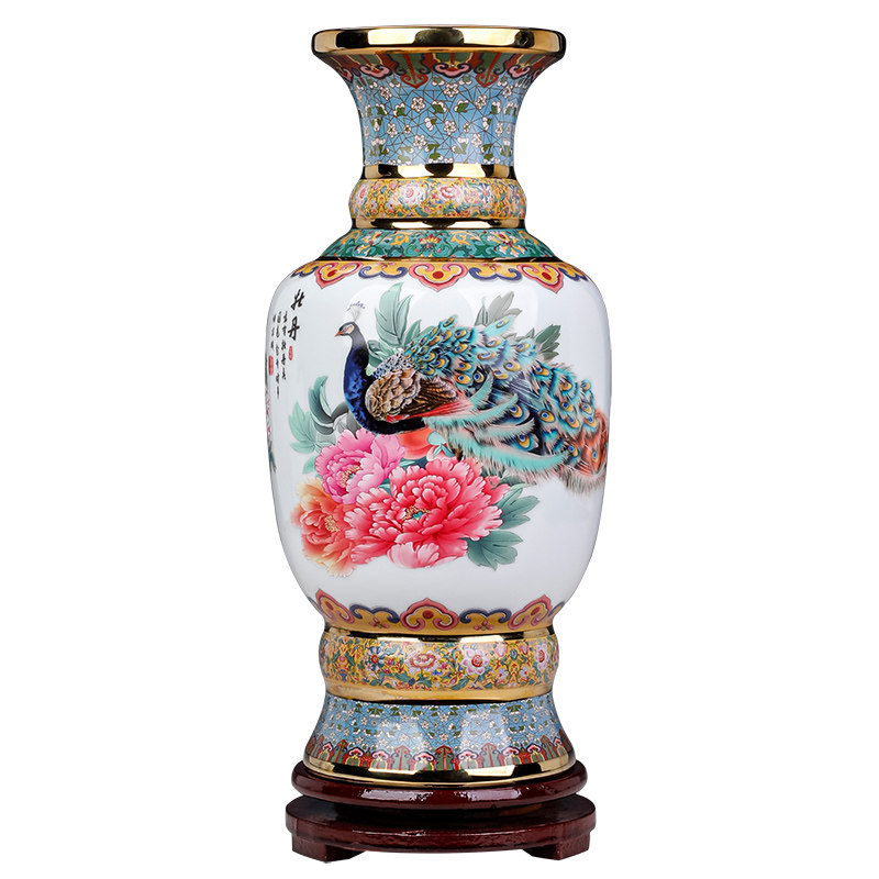 陶瓷粉彩花瓶中式电视柜酒柜摆件