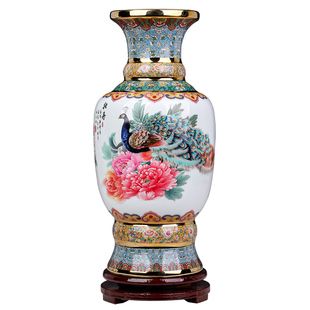 景德镇珐琅彩高档陶瓷花瓶轻奢高级感新中式一对客厅摆件插花饰品