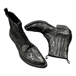 暗黑复古做旧火焰纹西部牛仔靴男女机车靴切尔西短靴尖头巫师皮靴