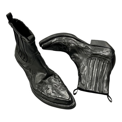 暗黑复古做旧火焰纹西部牛仔靴男