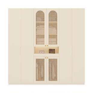 政补实木衣柜一门到顶家用卧室藤编门大衣橱小户型分段式收纳柜子