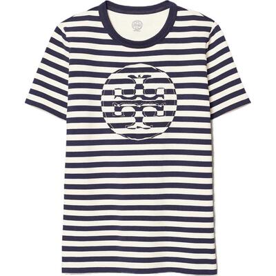 【线上专享】TORY BURCH 汤丽柏琦 棉质条纹圆领T恤 63871