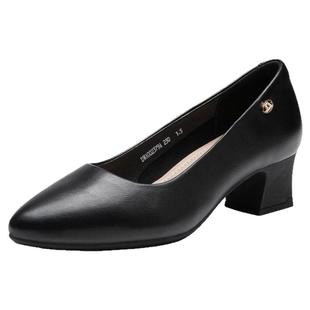 大东黑色通勤鞋女2026新款春季粗跟不累脚高跟鞋浅口单鞋工作鞋子