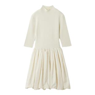 SNIDEL春夏款气质半高领中袖针织连衣裙花苞裙SWNO241099