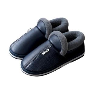 奥康皮面棉拖鞋男士冬季包跟毛毛居家用防滑防水冬天保暖毛拖鞋女