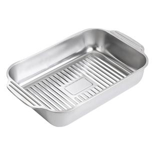 不锈钢带耳平底方盘长方形烤鱼盘加盖烤鱼盘深盘海鲜大咖盘干锅盘