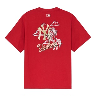 MLB短袖男女同款26春季新款新年生肖马纯棉印花防晒T恤3ATSQ0261