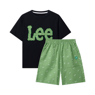 lee kids 儿童短袖套装夏季男女大童纯棉t恤波点短裤两件套运动服