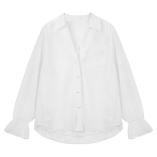 利达 NEW DADADA【微光海岸】白色蕾丝拼接衬衫女长袖设计感上衣